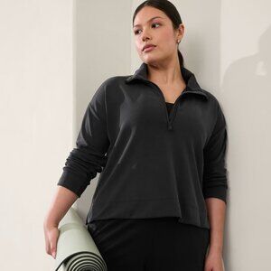 Athleta women' quarter zip black collared sweatshirt size MP